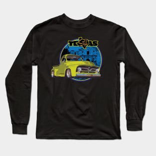 Texas-Style Custom Ford Truck Alamo scene yellow-green, blue and black colors Long Sleeve T-Shirt